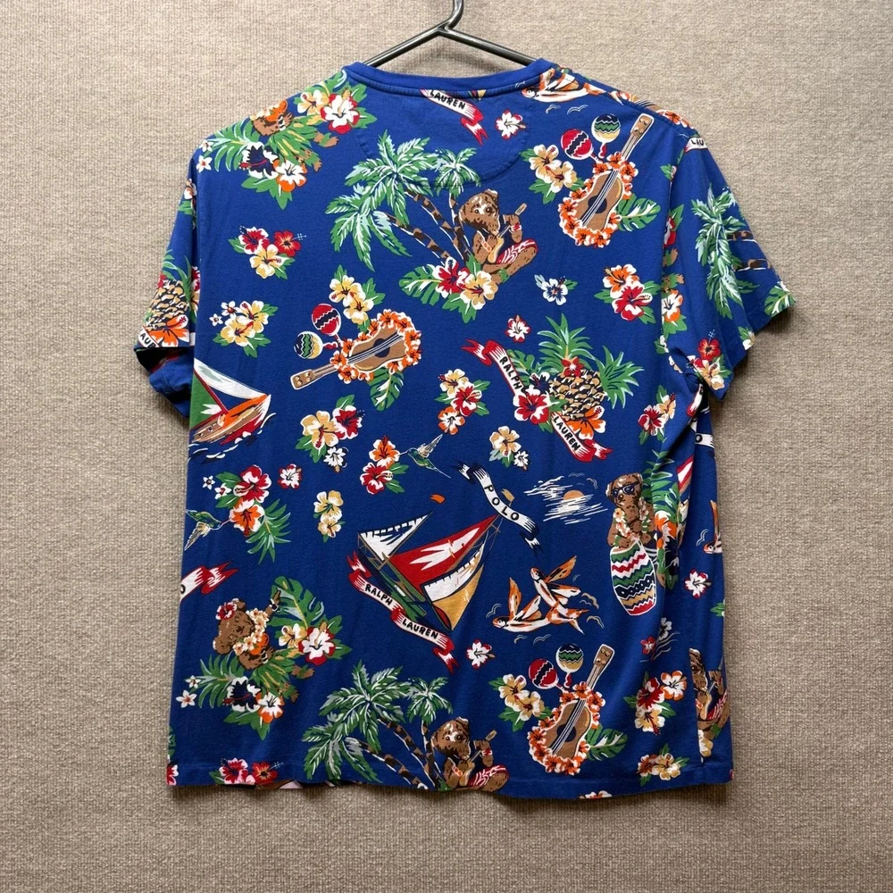 Polo Ralph Lauren Polo Bear Hawaiian Tropical Print T-Shirt Blue XXL Classic Fit
